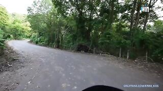 A cute girl got on a motorbike with a stranger and fucked in the jungle