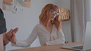 The cute girl fucked with a guy on a zoom call and got cum inside