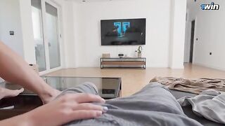 While my parents aren't home, my stepsister services my big cock