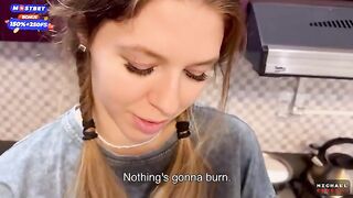 Flatmate-girl doesn't mind periodic sex in the kitchen, getting cum