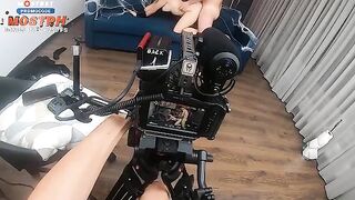 Behind the scenes of a rough sex scene with a beautiful blonde