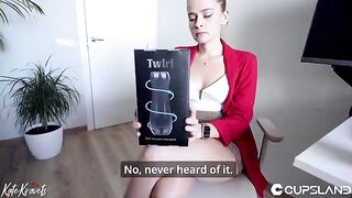 The secretary checked the new stroker on her boss’s dick