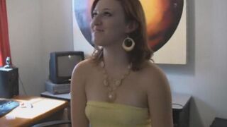 A girl with big boobs is completely naked in bedroom on the bed