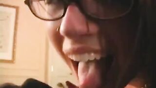 The fool is happy in glasses, got cock sucked