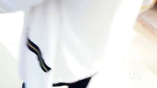 A sweet girl gives a blowjob to a guy while driving in the car