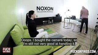 A casting agent fucked a cute brunette on the table with passion