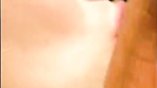 A man made a cumshot right on the face of his girlfriend near the pool