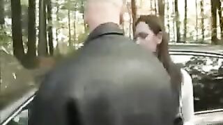 Tear the bitch’s pussy while fucking on the car hood