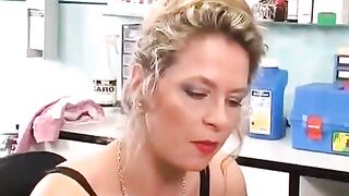 Girl with a pierced clitoris plays with sex toys