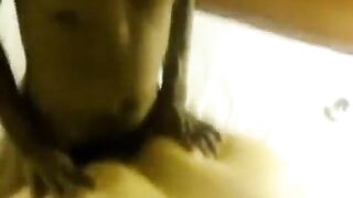 Fat woman fucked by two guys with big dicks on her back