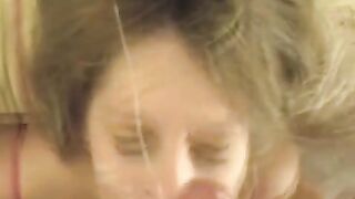 A cum shot on the girl’s face after she gave a blowjob