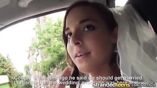 A wedding bride has sex with a taxi driver in the car