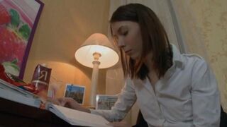 Alena teaches English to a guy using her ass in this hot Russian scene