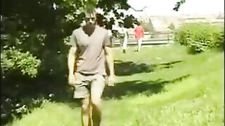 Man masturbating his cock in the hayloft with intense pleasure