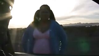 The fat woman shows her huge boobs and pussy