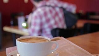 The guy picked up an Asian in the cafe and fucked her hard on the bed