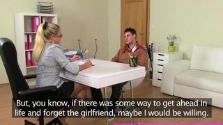 A horny blonde girl is having her casting couch interview today