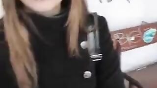 A girl is not shy to show her blowjob skills in public places