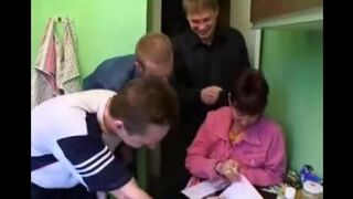 A Russian woman with appetites has sex with four guys