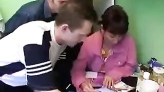 A Russian woman with appetites has sex with four guys