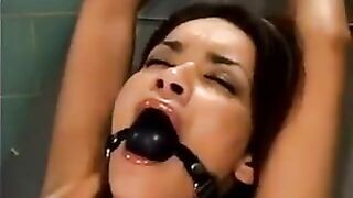 Sex machine action with a bald guy and his girl