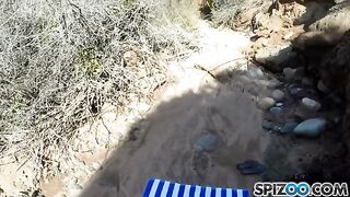 A girl with big natural tits fucks outdoors with a guy