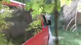 The man squeezed tits of girl near the car and fucked her