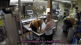 A girl worked hard and wanted to relax, so she got fucked in the kitchen
