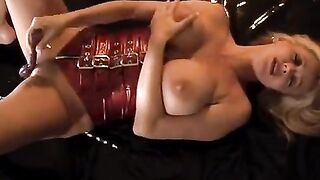 Rachel Aziani plays with a toy and reaches orgasm during solo masturbation