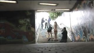 The tied girl was fucked on the public street