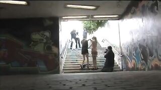 The tied girl was fucked on the public street