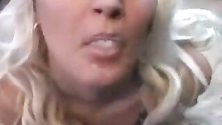 Blonde whim licks sperm from a spoon with sensual passion