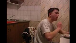 A mother with cancer was fucked by her son in the kitchen