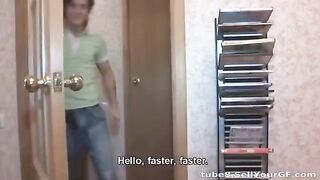 Young man shoots sex videos with amateur girls in bed