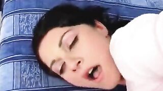 Hot brunette fucks in her ass and gets a lot of cum on her face
