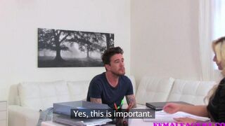 A pair of passionate lovers are having fun on the couch with intensity