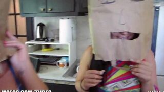 Girls put on each other's bags on their heads and fucked with guys