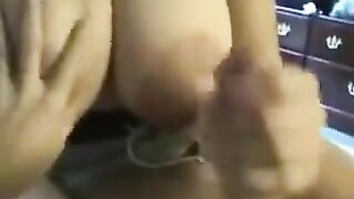 The fat woman swallowed all the sperm without any leftovers