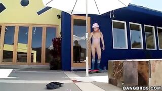A cute blonde girl sucks a long dick with great pleasure
