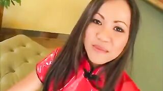 The Korean girl demonstrates her professional skills in blowing jobs