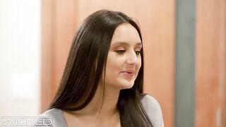 A girl with a beautiful brunette locks gets fucked doggy style