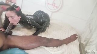 Petite Succubus celebrates Halloween by draining a thick dick