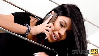 A busty Latina chick, Canela Skin, got stuck and was nailed in a steamy scene
