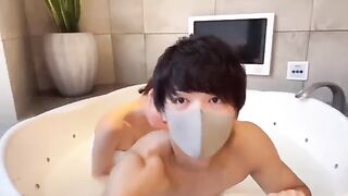 Japanese guy's cum shot is like a waterfall after oily handjob and massage, man!