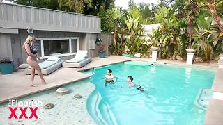 Two students have a steamy encounter by the pool
