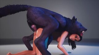 A beautiful woman is having fun with a werewolf in this porn video