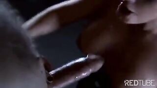 A lady has a slave and she makes him lick her pussy