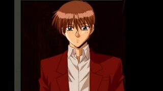 A big-eyed Hentai girl skillfully makes a blowjob, showcasing her stunning gaze