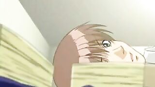 A big-eyed Hentai girl skillfully makes a blowjob, showcasing her stunning gaze