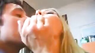 A blond girl is not shy to have sex with several rich men at once